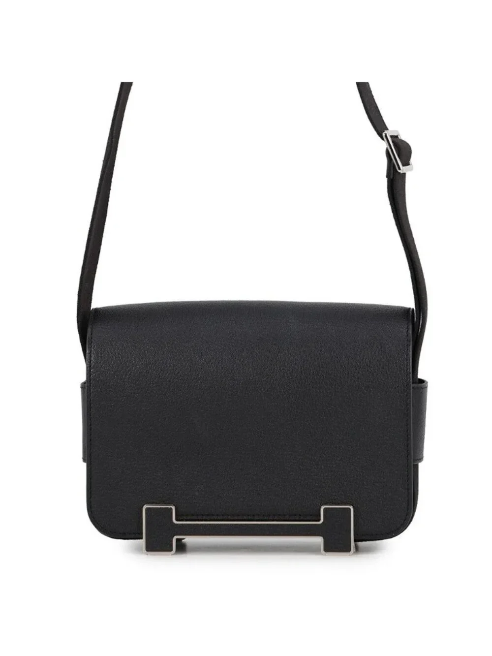 Hermes Shoulder Bag Geta Black Silver Chevre Mysore